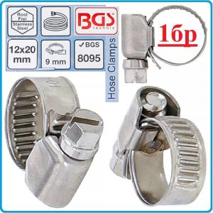 Скоба за маркуч, неръждаема, винтова, за Ø12-20mm, h9mm, BGS, 8095-12.
